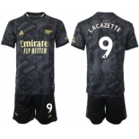 Men's Arsenal F.C #9 Lacazette 2023 Black Away Soccer Jersey Suit