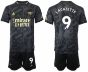 Men's Arsenal F.C #9 Lacazette 2023 Black Away Soccer Jersey Suit