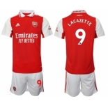 Men's Arsenal F.C #9 Lacazette 2023 Red Home Soccer Jersey Suit