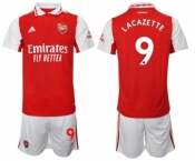 Men's Arsenal F.C #9 Lacazette 2023 Red Home Soccer Jersey Suit