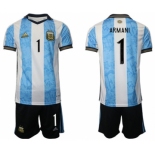 Men's Argentina #1 Armani White Blue Home Soccer Jersey Suit