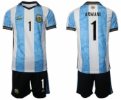 Men's Argentina #1 Armani White Blue Home Soccer Jersey Suit