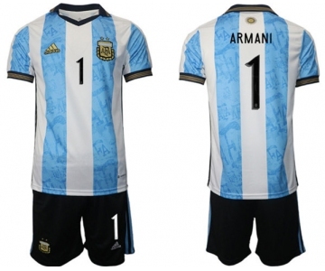 Men's Argentina #1 Armani White Blue Home Soccer Jersey Suit