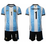 Men's Argentina #1 Caballero White Blue Home Soccer Jersey Suit