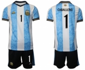 Men's Argentina #1 Caballero White Blue Home Soccer Jersey Suit