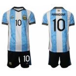 Men's Argentina #10 Diego Maradona White Blue Home Soccer Jersey Suit