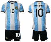 Men's Argentina #10 Diego Maradona White Blue Home Soccer Jersey Suit