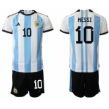 Men's Argentina #10 Diego Maradona White Blue Soccer Jersey Suit