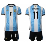 Men's Argentina #11 Di maria White Blue Home Soccer Jersey Suit