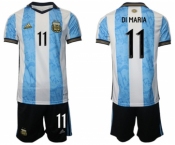 Men's Argentina #11 Di maria White Blue Home Soccer Jersey Suit