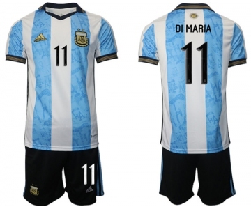 Men's Argentina #11 Di maria White Blue Home Soccer Jersey Suit