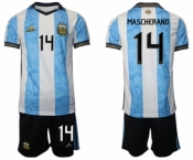 Men's Argentina #14 Mascherado White Blue Home Soccer Jersey Suit