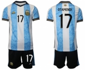 Men's Argentina #17 Otamendi White Blue Home Soccer Jersey Suit