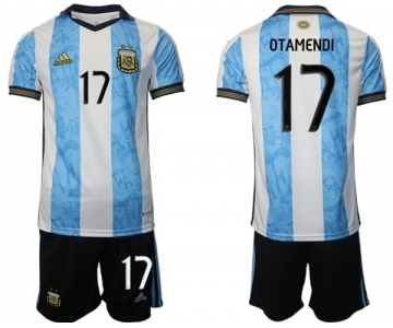 Men's Argentina #17 Otamendi White Blue Home Soccer Jersey Suit