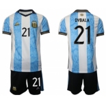 Men's Argentina #21 Dybala Maradona White Blue Home Soccer Jersey Suit