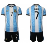 Men's Argentina #7 Icardi White Blue Home Soccer Jersey Suit