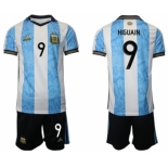 Men's Argentina #9 Higuain White Blue Home Soccer Jersey Suit