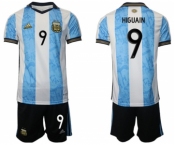 Men's Argentina #9 Higuain White Blue Home Soccer Jersey Suit