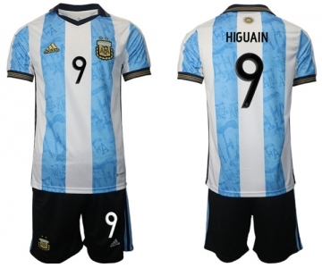 Men's Argentina #9 Higuain White Blue Home Soccer Jersey Suit