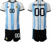 Men's Argentina Custom White Blue Home Soccer Jersey Suit