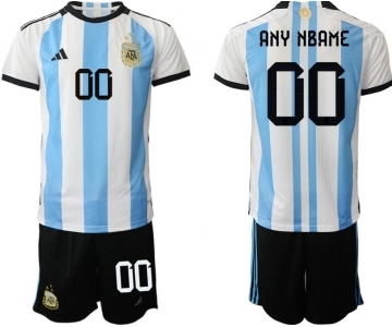 Men's Argentina Custom White Blue Home Soccer Jersey Suit