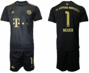 Men's FC Bayern München #1 Neuer Black Away Soccer Jersey with Shorts