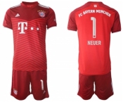 Men's FC Bayern München #1 Neuer Red Home Soccer Jersey with Shorts