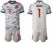 Men's FC Bayern München #1 Neuer White Away Soccer Jersey with Shorts