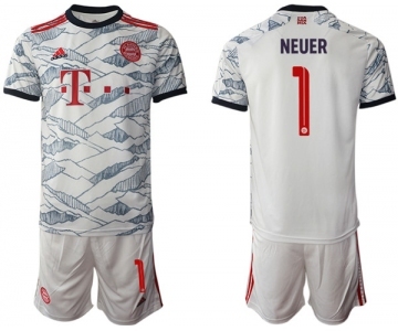 Men's FC Bayern München #1 Neuer White Away Soccer Jersey with Shorts