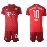 Men's FC Bayern München #10 Leroy Sané Red Home Soccer Jersey with Shorts