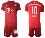 Men's FC Bayern München #10 Leroy Sané Red Home Soccer Jersey with Shorts