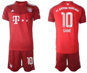 Men's FC Bayern München #10 Leroy Sané Red Home Soccer Jersey with Shorts