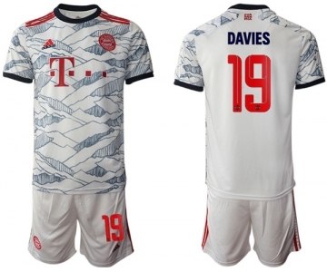 Men's FC Bayern München #19 Alphonso Davies White Away Soccer Jersey With Shorts