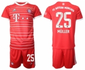 Men's FC Bayern München #25 Thomas Müller 22-23 Red Home Soccer Jersey Suit