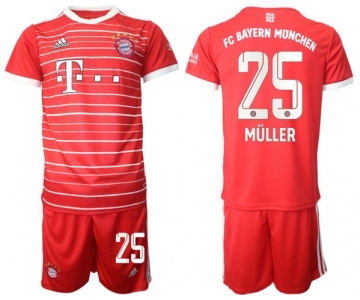 Men's FC Bayern München #25 Thomas Müller 22-23 Red Home Soccer Jersey Suit