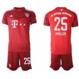 Men's FC Bayern München #25 Thomas Müller Red Home Soccer Jersey With Shorts