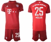 Men's FC Bayern München #25 Thomas Müller Red Home Soccer Jersey With Shorts