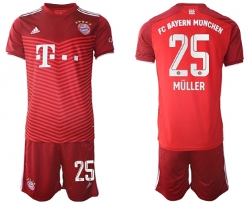 Men's FC Bayern München #25 Thomas Müller Red Home Soccer Jersey With Shorts