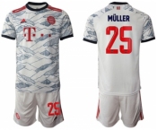 Men's FC Bayern München #25 Thomas Müller White Away Soccer Jersey With Shorts