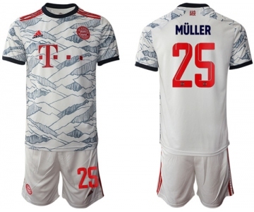 Men's FC Bayern München #25 Thomas Müller White Away Soccer Jersey With Shorts