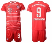 Men's FC Bayern München #9 Robert Lewandowski 22-23 Red Home Soccer Jersey Suit