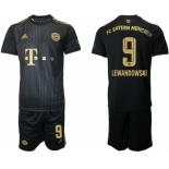 Men's FC Bayern München #9 Robert Lewandowski Black Away Soccer Jersey With Shorts