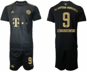 Men's FC Bayern München #9 Robert Lewandowski Black Away Soccer Jersey With Shorts