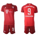 Men's FC Bayern München #9 Robert Lewandowski Red Home Soccer Jersey with Shorts