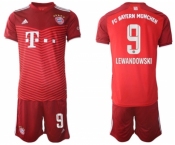 Men's FC Bayern München #9 Robert Lewandowski Red Home Soccer Jersey with Shorts