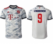 Men's FC Bayern München #9 Robert Lewandowski White Away Soccer Jersey