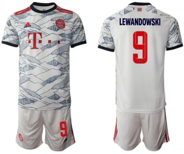 Men's FC Bayern München #9 Robert Lewandowski White Jersey with Shorts