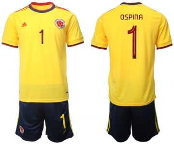 Men's Colombia #1 Ospina Yellow Home Soccer Jersey Suit