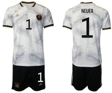 Men's Germany #1 Neuer White Home Soccer Jersey Suit