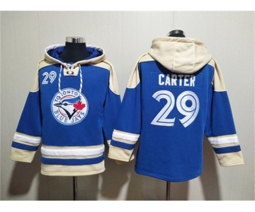 Men's Toronto Blue Jays #29 Joe Carter Royal Ageless Must-Have Lace-Up Pullover Hoodie